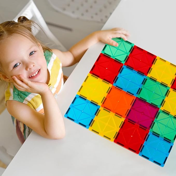 FNJO Magnetic Tiles, 64 PCS Magnetic Building Blocks, Magnets Building Set, STEM Toys for Kids Boys and Girls Creative and Inspirational