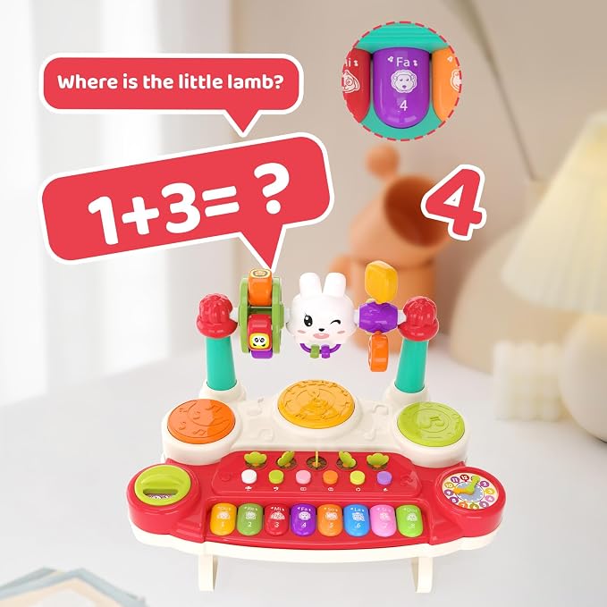 20-in-1 Piano Keyboard Musical Toy Interactive Drum for 1-3, Red | STEM Educational Sensory Toy - Montessori Preschool Electronic Learning Instrument - Toddlers 1st birthday gift