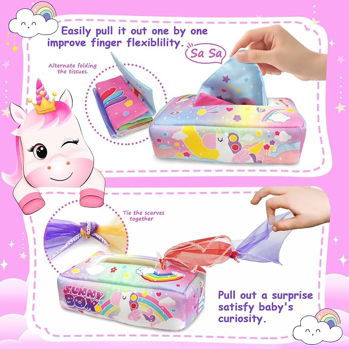 Baby Tissue Box Toy,Baby Toys 12 Months,Educational Toys for Babies,Soft Crinkle Sensory Toys for Babies Infant Toddlers,1 Year Old Toys Boys Girls