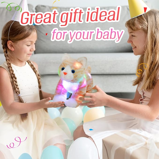 Glow Guards 14'' Light up Kitty Stuffed Animal Soft Realistic Cat Plush Toy with LED Night Lights Glow Birthday Children's Day Gifts for Toddler Kids