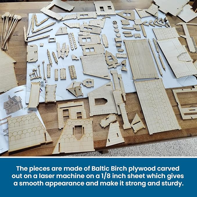 Bird's Wood Shack 3D Wooden Puzzle DIY Miniature House Kit - DIY Tiny House Kit from Up Movie - Easy-to-Assemble 1/8” Baltic Birch Wood - Model House Kit for Family, School, Hobby, Art & Craft Gift