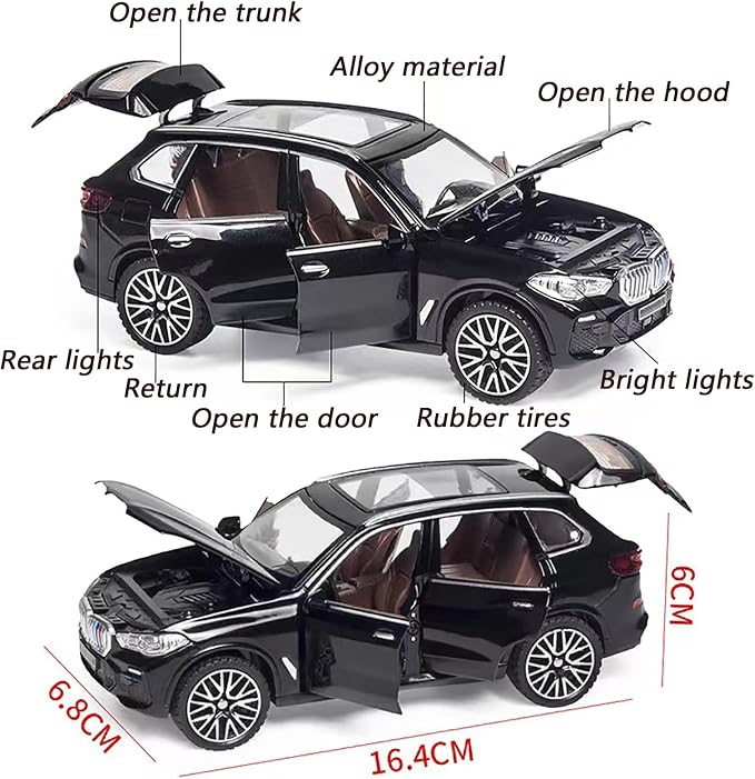 Toy Cars 1/32 Metal Model Car Toys with Light and Sound Pull Back Collectible Model for Kids Gift Toy(Black)