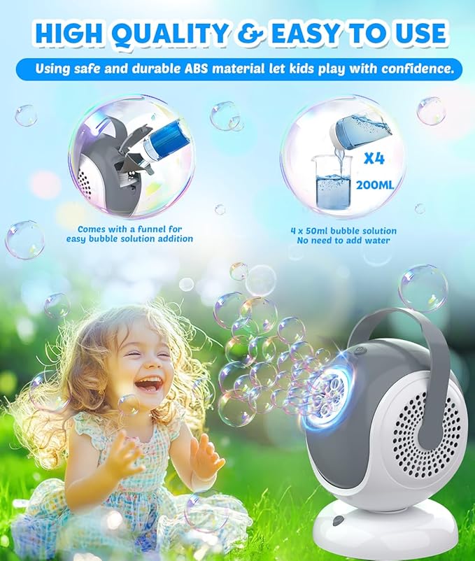 Joyfuture Bubble Machine - Automatic Bubbles Blower for Kids, Toddlers - 360° Rotation & 75° Adjustment, Bubble Toys with LED Light - Gifts for Boys, Girls, Halloween, Outdoor, Birthday, Party