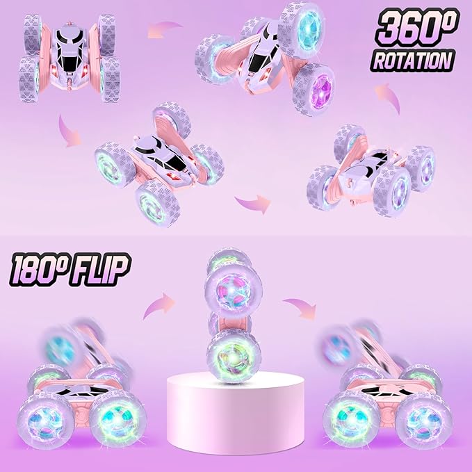 Hamdol Remote Control Car, Double Sided 360°Rotating 4WD RC Cars, with Sparkling LED Wheels, 2.4GHz Electric Race Stunt Toy Car, Rechargeable Toy Cars for Boys Girls Birthday Valentines Gift