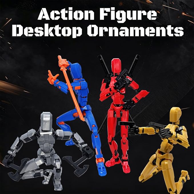 4 Packs T13 Action Figure Set (Assembly Completed), 3D Printed Multi-Jointed Movable Dummy 13，Titan13 Action Figure, Action Figure Desktop Decorations for Game Lovers Toy, Christmas Birthday Gift