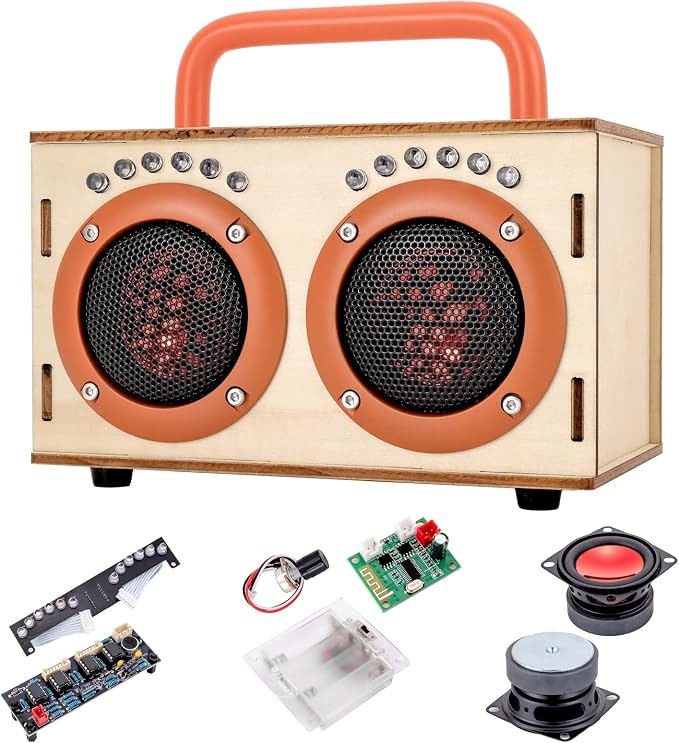 STEM Science Toys for Boys Girls Age 8-12, DIY Bluetooth Speaker Kit No Soldering, Wooden Electronics Building Set with LED Light, Build Your Own STEM Gift for Teens Kids Birthday
