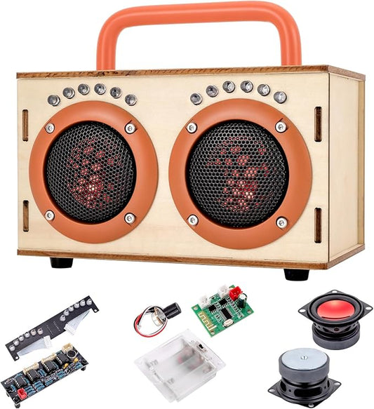 STEM Science Toys for Boys Girls Age 8-12, DIY Bluetooth Speaker Kit No Soldering, Wooden Electronics Building Set with LED Light, Build Your Own STEM Gift for Teens Kids Birthday