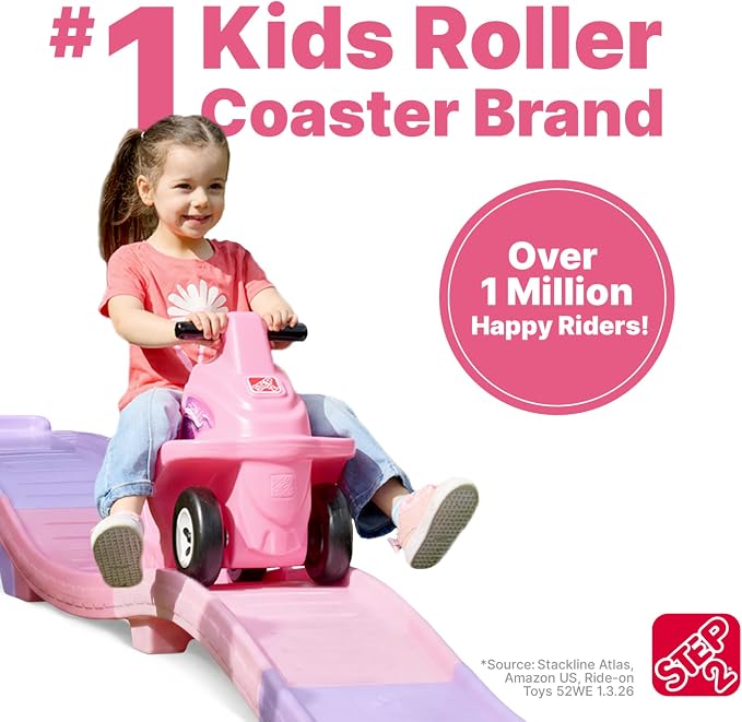 Step2 Bubblegum Blast Up & Down Roller Coaster for Kids, Toddler Ride-On Toy, 9 ft Track, ATV Coaster Car, Ages 2+