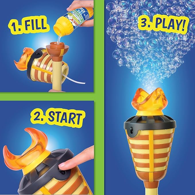 Tiki Torch Bubbler - Summer Pool Party Bubble Machine with Lights and Music, Bubble Blower and Wand, Rechargeable Outdoor Toy for Kids Teens Birthday Party, 4 Feet Tall, Includes 4oz Bubble Solution