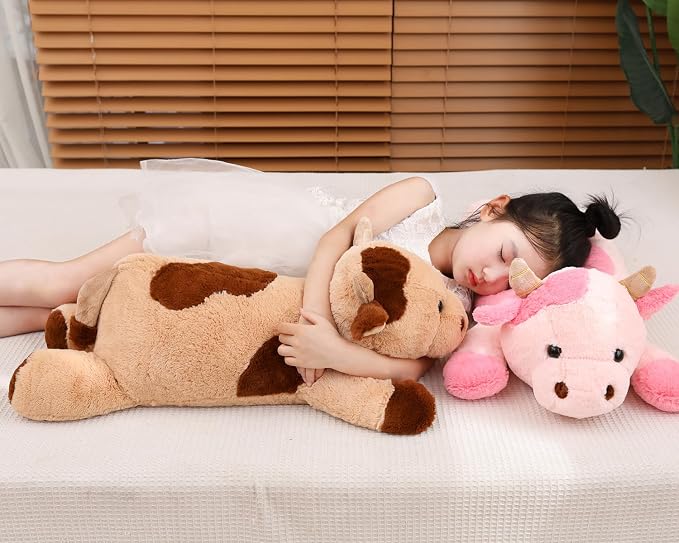 YESGIRL 25.6 inch 5 lbs Cow Weighted Stuffed Animals, Large Weighted Plush Animal, Cute Plush Toy Pillow, Soft Kawaii Plushie Gifts for Adults, Kids, Boys and Girls