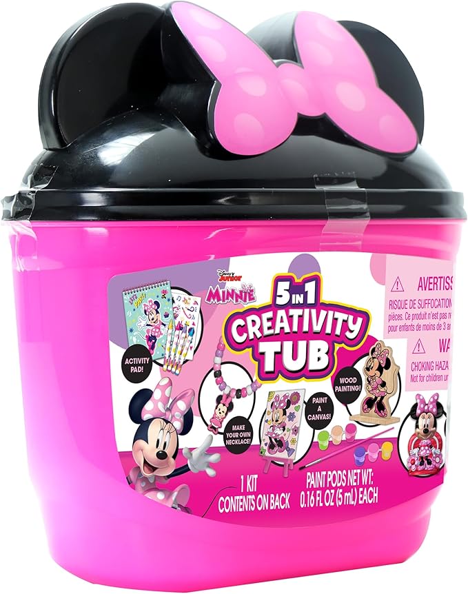 Disney Junior Minnie Mouse 5 in 1 Creativity Tub, 50-Piece Paint and Color Preschool Arts and Crafts Activity Set
