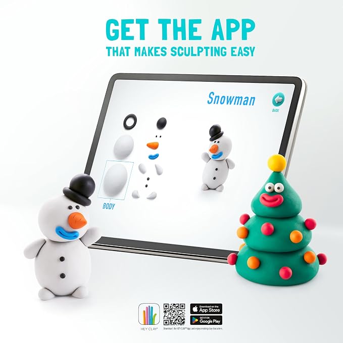 HEY CLAY Set - Colourful Modeling Air Dry Clay Kit for Kids 15 cans and Sculpting Tools with Fun Interactive Instructions App - Children 3+ (Winter Holidays)