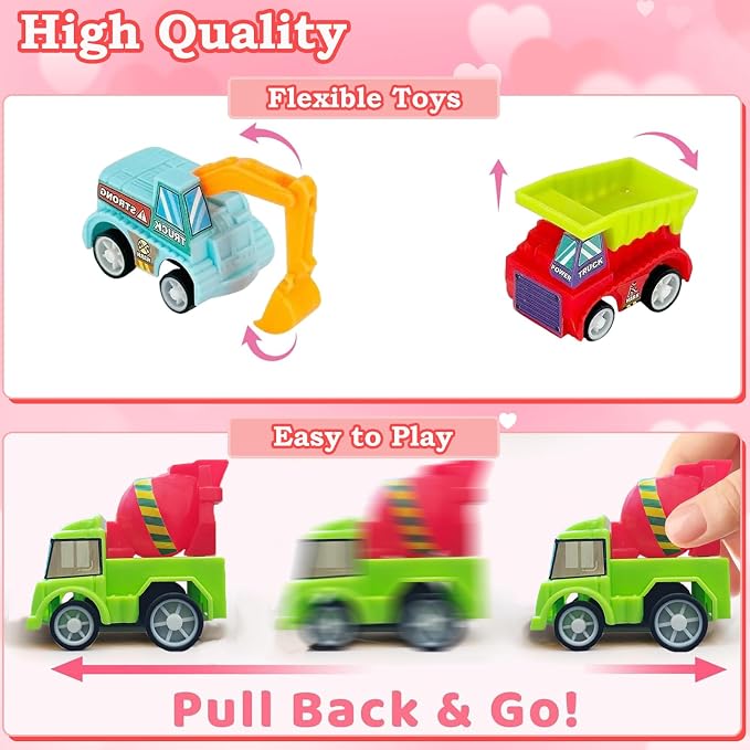 Car Toys for Ages 3-5 Kids - 27PCS Valentine Gifts with Pull Back Cars Truck Vehicles Set for Boys Girls, Construction Toy for Class Party Favors, Potty Training Reward for Kid Classroom