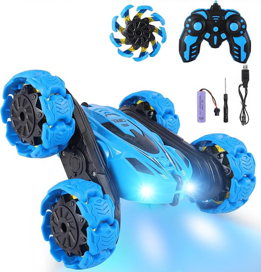RC Stunt Car, 360° Flips & Double-Sided Remote Control Truck with LED Lights, 2.4GHz High Speed All Terrain Off-Road Toy Car, Gift for Boys Girls Kids Ages 6-12 (Blue)