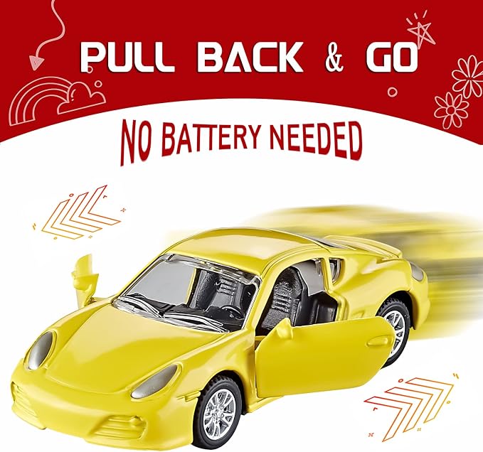 KIDAMI Die Cast Metal Toy Cars Set of 5, Openable Doors Pull Back Car Gift Pack for Kids (Private car)