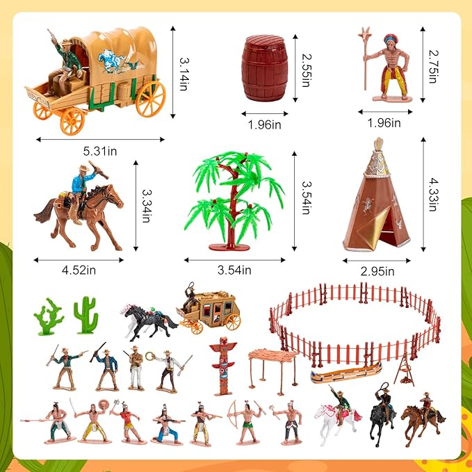 West Cowboys and Indians Toys, Plastic Native American Indians Figures Toys Set for School Project, Kids Educational