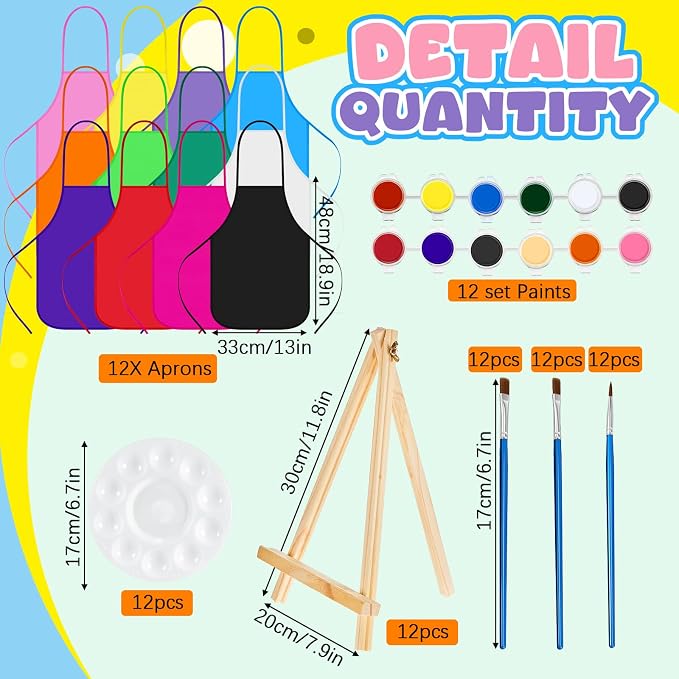 Ireer 12 Set Paint Party Set 8 x 10 Sip and Paint Kit Include 12 Printed Pre Drawn Canvas Panel, Wooden Easels, Palettes, Pots, Apron 36 Brushes for Adult Art DIY Party(Inspirational)