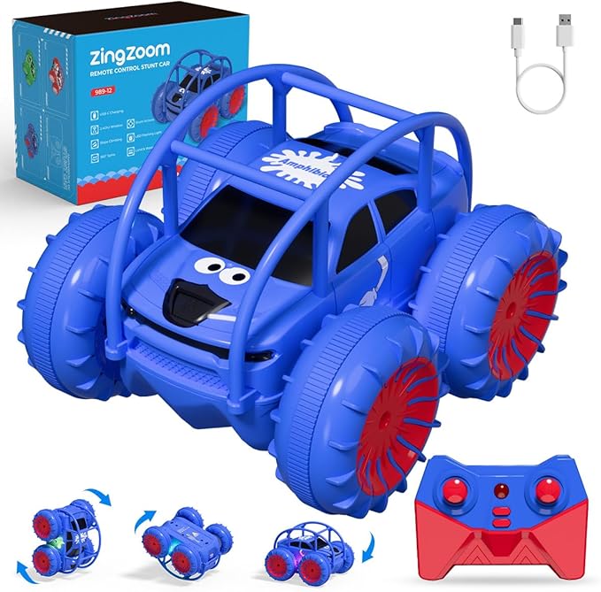 Remote Control Car, Fast Direct Charging RC Cars Amphibious 360° Rotating LED Rechargeable Stunt Car 2.4Ghz 4WD All Terrain RC Race Cars Toy Christmas Birthday Gift for Kids Boys Girls Aged 3-12 years