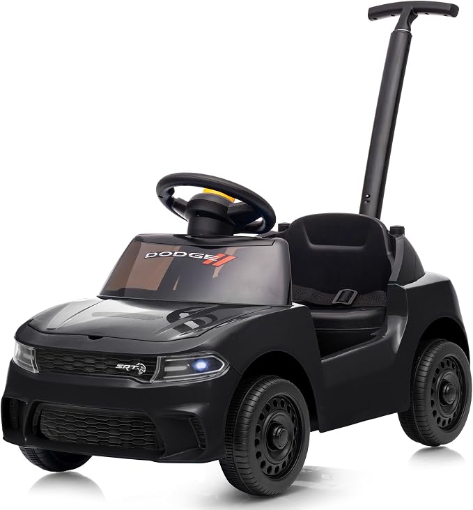 Licensed Dodge Ride on Push Car for Toddlers, Kids Push Car with Handle, Music and Horn for Toddlers 1-3 Years-Black
