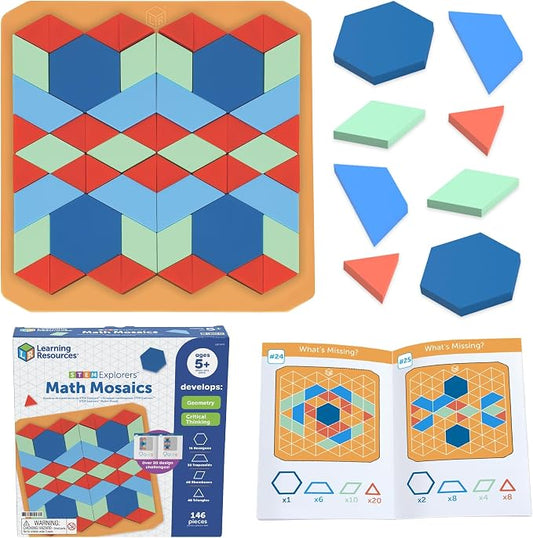Learning Resources STEM Explorers Math Mosaics - Geometry Math Manipulatives, Montessori Symmetry and Patterning, Critical Thinking for Students, Fine Motor Skills, Puzzle Tile, Back to School