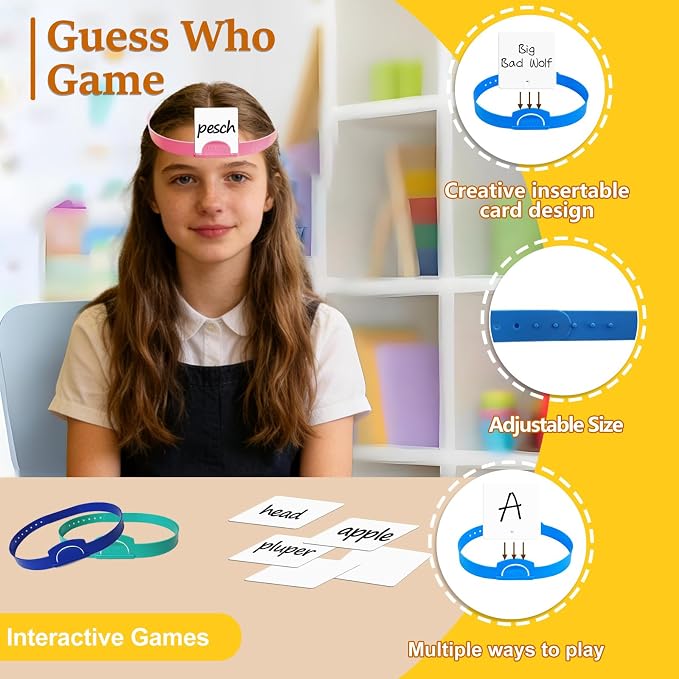 38 Pieces Guess Who Game Can Insert Card Reusable Headbands Night Party Activities Card Games for Families Head Bands Game for Boys and Girls