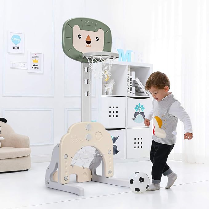 Costzon Kids Basketball Hoop, Toddler Sports Activity Center w/ 5 Adjustable Height Levels, Basketball Soccer Golf Game Set, Indoor Outdoor Basketball Hoop Set Gift for Baby Infant