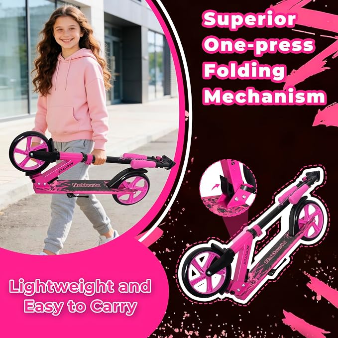 Nattork Scooter for Kids 6+, Teens and Adults- Adjustable Height Folding Kick Scooter with Large Sturdy Wheels for a Smooth Ride, Lightweight, Anti-Shock Suspension for Boys and Girls