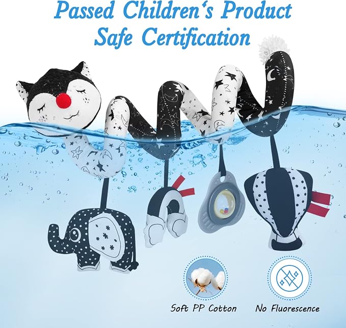 FATI Car Seat Toys for Babies 0-6 Months, Black and White High Contrast Baby Spiral Carseat Toy for Infant 0-3, 3-6 Newborn, Stroller Toys for 0 3 6 9 12 Months Baby Ideal Gift