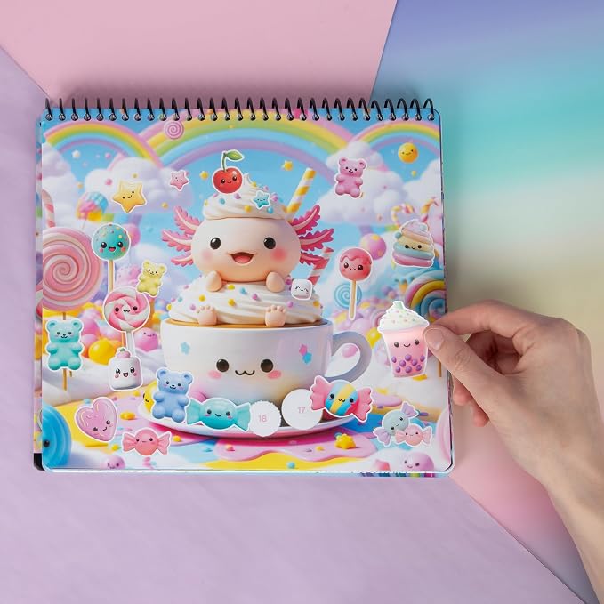 Fashion Angels Chill Axolotl Coloring & Collage Activity Set, Includes 400+ Stickers, Sticker-by-Number & Coloring Pages with Mystical, Cosmic & Candy-Themed Scenes, Creative Art Kit for Kids Ages 6+