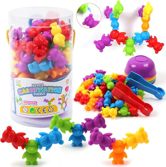 UNIQUE KIDS Counting Matching Game with Sorting Cups, Color Classification and Sensory Training Educational Learning Toys Set Gift for Toddlers Preschool Ages 3 Years and up