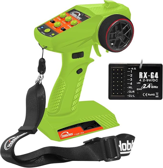 RC Radio System 4CH 2.4G RC Transmitter with Receiver and Lanyard Anti-Jamming Remote Controller for RC Car Crawler Boat, Green
