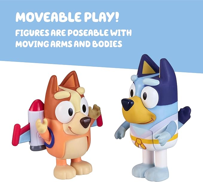 Bluey Action Heroes Toy Figures Set of 2, Articulated Character Toys with Karate and Jet Pack Figurines, Small Action Figures for Kids Ages 3+