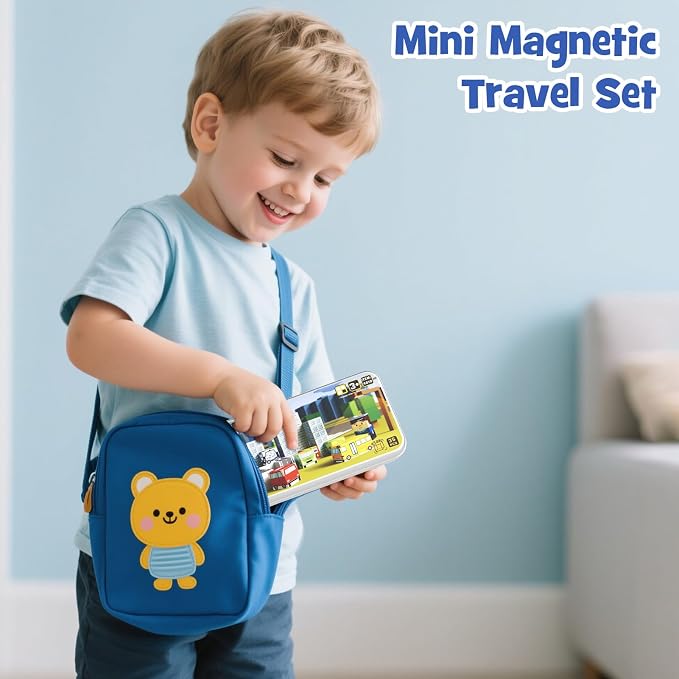 City Traffic Magnetic Blocks Set, 35PCS STEM Toys for Kids Ages 3-8, Travel Building Toys with Carrying Case, Child-Safe with Fully Encased Magnets, Car/Airplane Toddler Toy Birthday