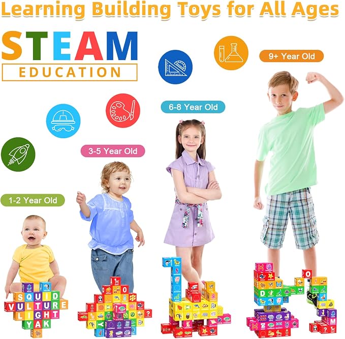 Magnetic Blocks for Toddlers 1-3, 1.4 inch Large Building Blocks Number ABC Learning Toys for 1 2 3 4 5+ Year Old Boys Girls Educational Montessori Toys for Preschool Activities 36PCS STEM Magnet Cube
