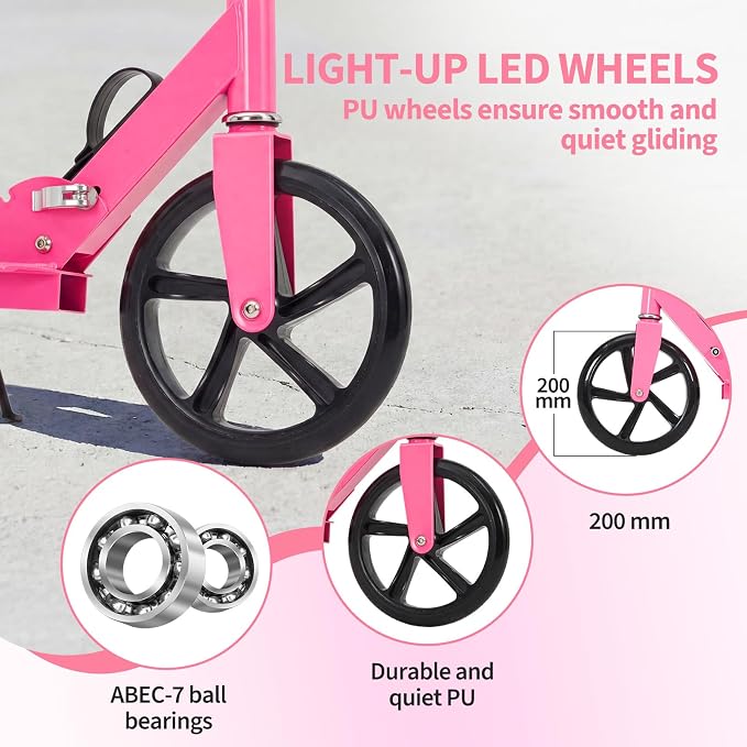 Kick Scooter for Ages 6+,Foldable Lightweight 8IN Big Wheels Scooter for Kids, Teen and Adults, 3 Adjustable Levels