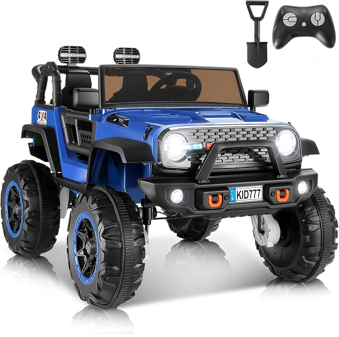 Hikole 24V Ride-on Car for Big Kids, 2 Seater Kids Ride Off-Road Car with Remote Control, Switchable 2WD/4WD, Extra Large 20" Seats, Spring Suspension, Music, 5.9MPH - Blue