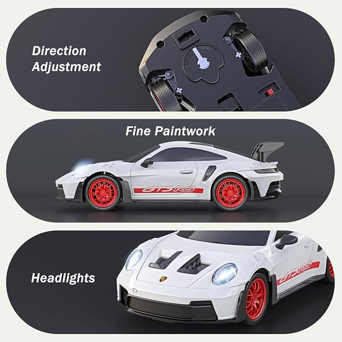 AEROQUEST Porsche Remote Control Car,Officially Licensed Porsche 911 GT3 RS,1:24 Scale Toy Car for Kids,Electric Sport Racing Hobby RC Cars,Birthday Gift for Boys and Girls（White）
