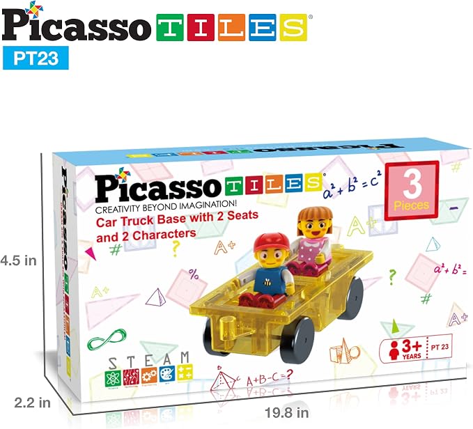 PicassoTiles Magnetic Car Play Set with Action Figures for Kids 3+ - STEM Building Block Vehicle Toy