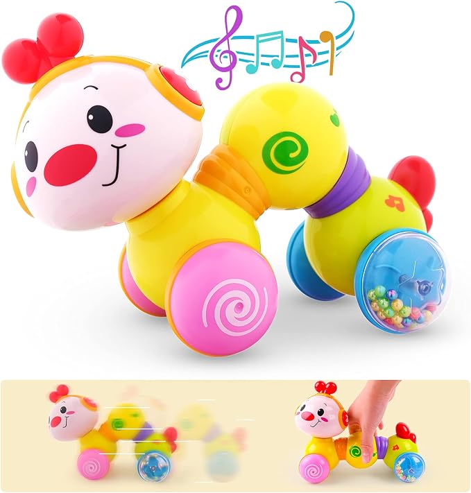 Vanmor Baby Toys 6-12 Months, Crawling Developmental Toy for Babies, Press & Go Musical Caterpillar with Lights, Sensory Tummy Time Toy Encourages Crawling & Motor Skills