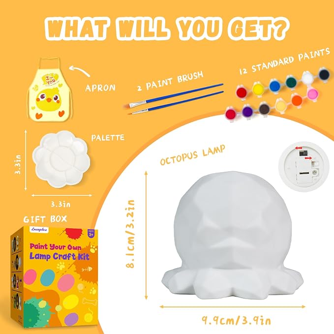Paint Your Own Octopus Lamp Kit, Arts and Crafts for Kids Ages 8-12, Crafts for Kids Ages 4-8, DIY Octopus Toy Painting Kit, Art Supplies for Boys Girls Birthday Gifts Ages 3 4 5 6 7 8 9 10 11 12+