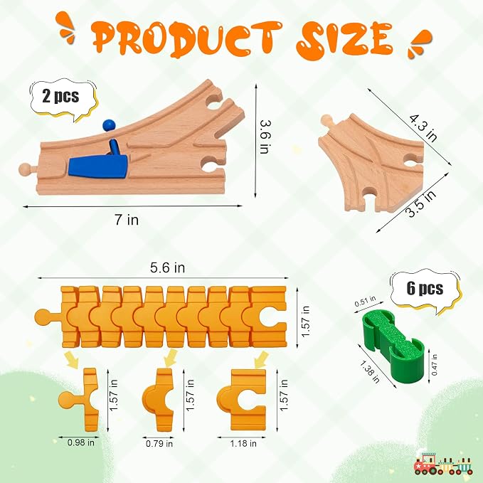 Wooden Train Track Accessories Set,10 pcs Train Track Connector,Compatible with All Major Brands Train Tracks,Christmas Birthday Gift for Boys Girls,Train Toys Expansion Pack for Kids Ages 3+