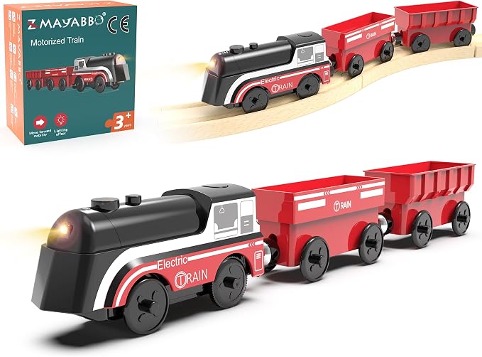 Battery Operated Train for Wooden Track, Motorized Train for Toddlers 3+ Years Old, 3Pcs Trains Toy Set Electric Trains Compatible with Thomas, Brio, Chuggington, Melissa and Doug