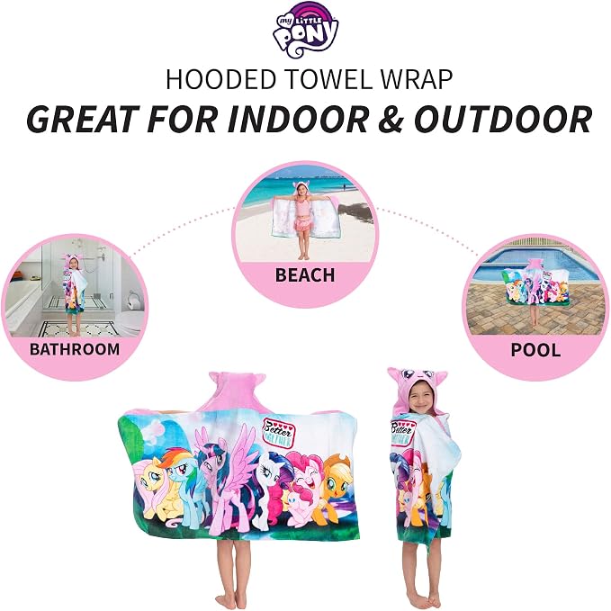 My Little Pony Bath/Pool/Beach Soft Cotton Terry Hooded Towel Wrap, 24 in x 50 in, By Franco Kids