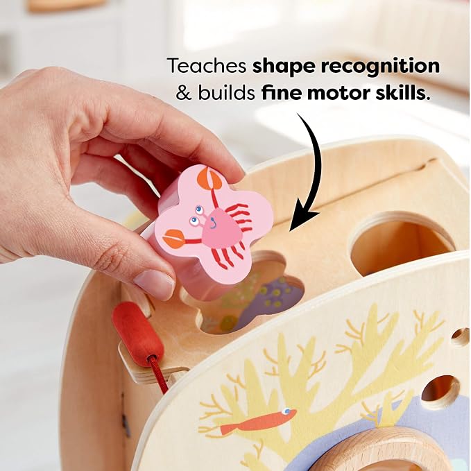 HABA Underwater World Wooden Toys Shape Sorter: Montessori Toys for 2 Year Old, Sensory Sorting Box with Sea Creature Blocks for Toddlers 18 Months+