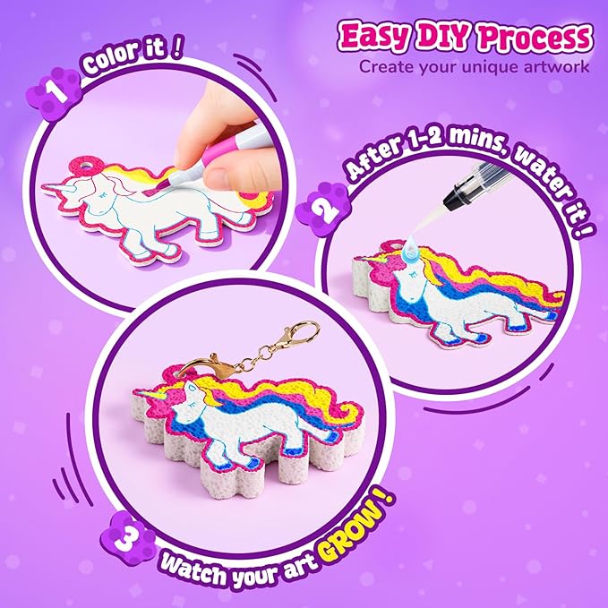 JoyCat 3D Art Kit - Magic Foam Texture Painting Kit, Princesses & Unicorn, Mess-Free Paint Crafts for Kids, DIY Color Activity, Travel Toy Creative Gift for Girls & Boys Ages 4-10