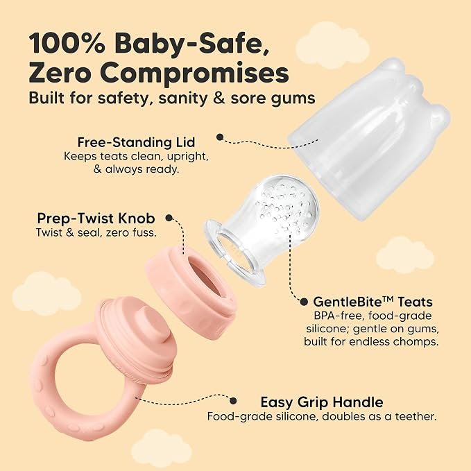 KeaBabies Baby Fruit Feeder 2pk - Silicone Baby Food Feeder for Babies 6-12 Months, Breast Milk Popsicle Teether, Weaning, Pacifier, Freeze Frozen Solid Food, Infant Feeding Essential (Peace)