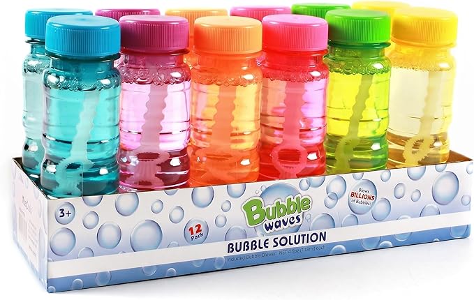 novelinks Big Bubble Bottle 12 Pack, 4oz Blow Bubbles Solution for Kids Novelty Summer Toy, Bubbles Party Favors Bubbles Bulk Assorted Colors Set