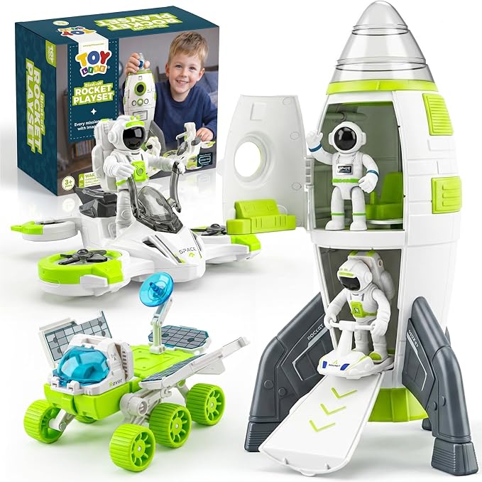 TOY Life Space Rocket Toy for Kid, Shuttle with Astronaut Spaceship Planet and Car, for Boy 3 4 5 6 7 8, Birthday Gift for Age 3+