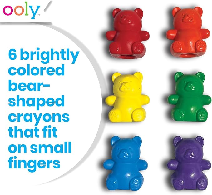 OOLY Cuddly Cubs Bear Finger Crayons for Toddlers - Set of 6 Bear Shaped Crayons, 6 Colors, Easy Grip, Non-Toxic, Ages 3+