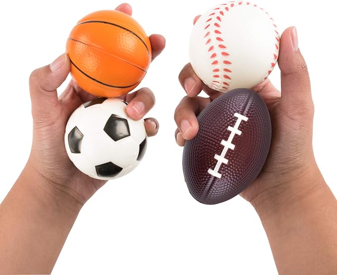 Super Z Outlet Mini Foam Sports Balls for Kids Adults Mini Baseball Football Basketball Soccer Stress Bulk Toy Game Party Decoration Relaxable (Assorted) - Pack of 12